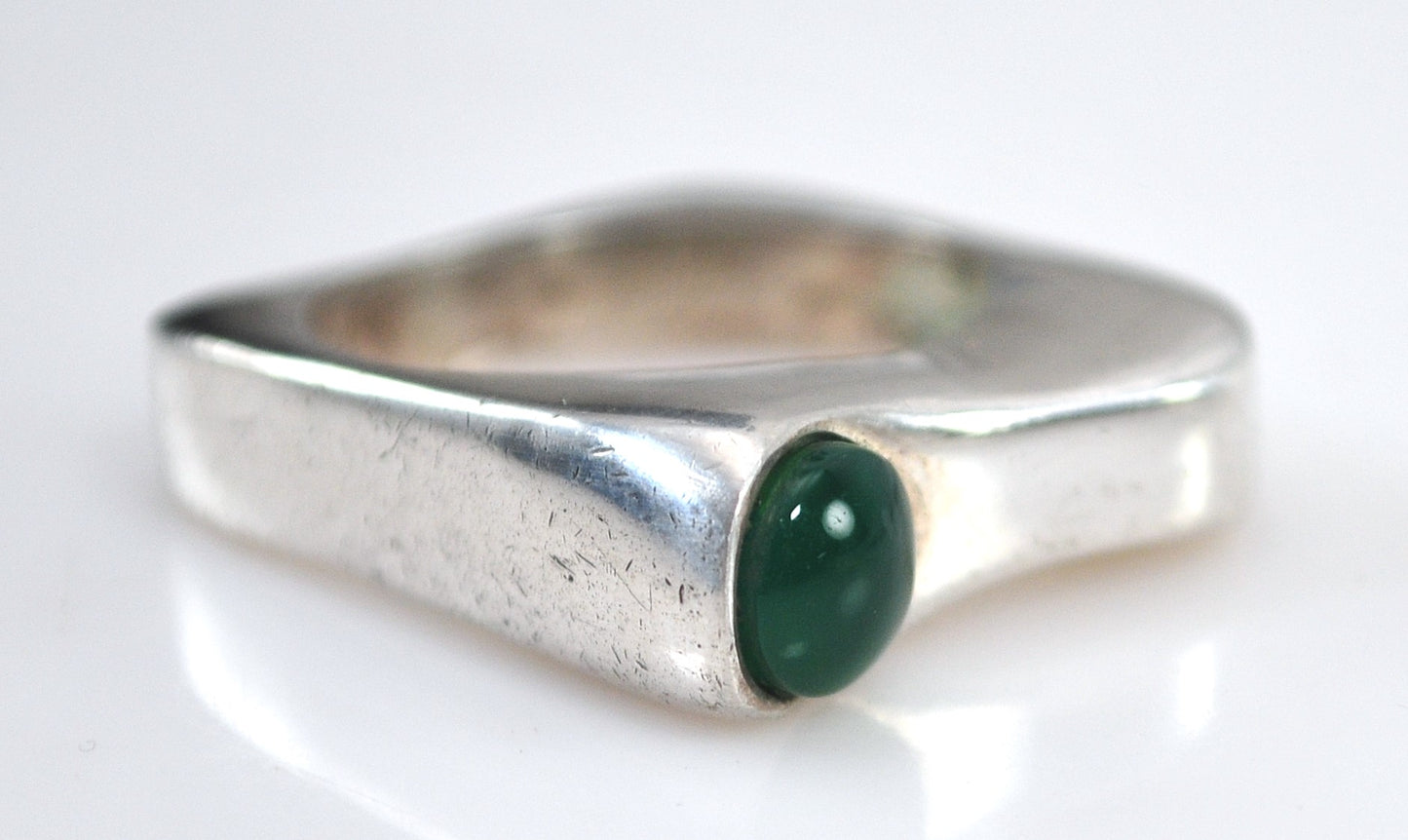 Vintage Sterling Silver Square Band Green Onyx Ring