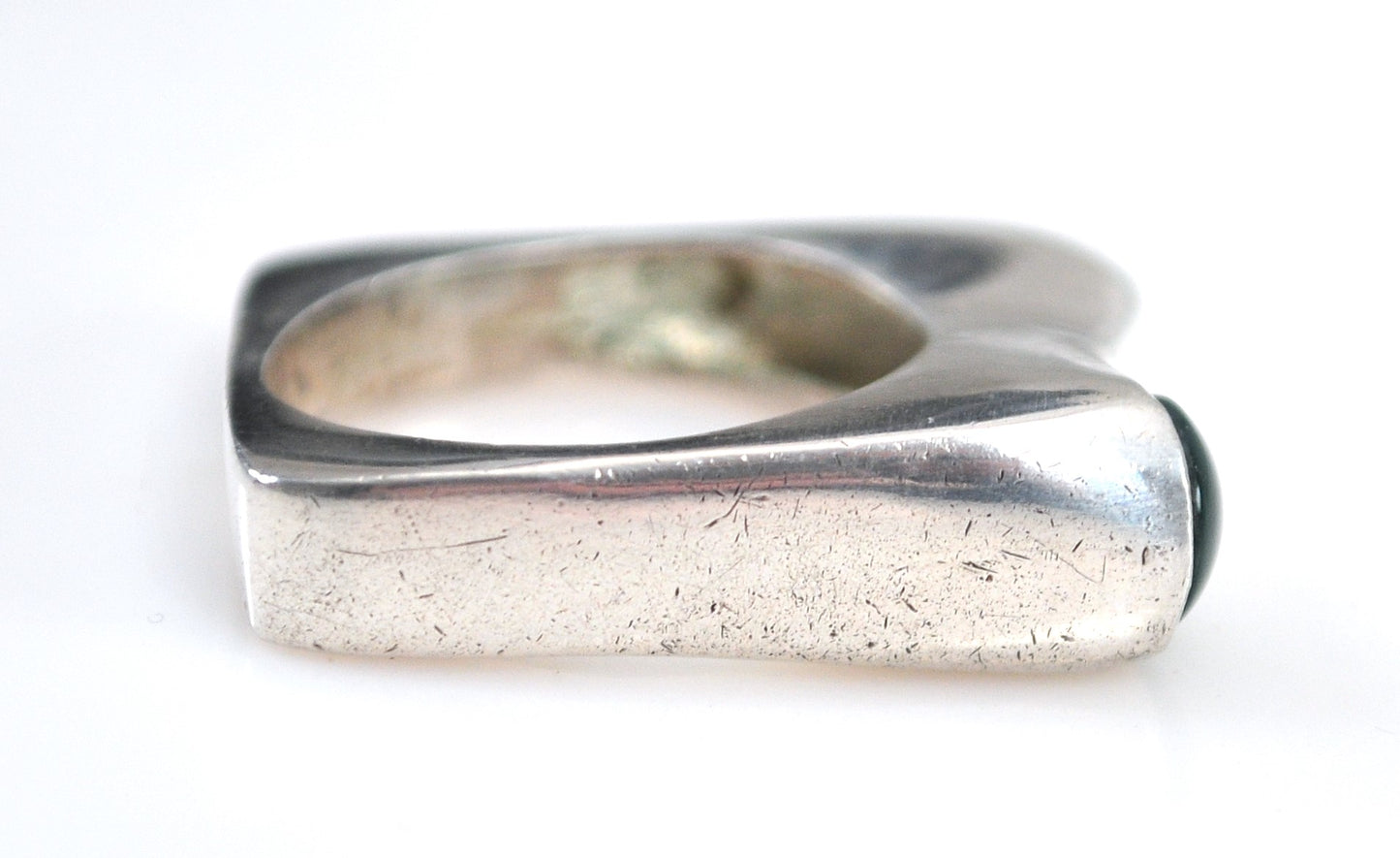 Vintage Sterling Silver Square Band Green Onyx Ring