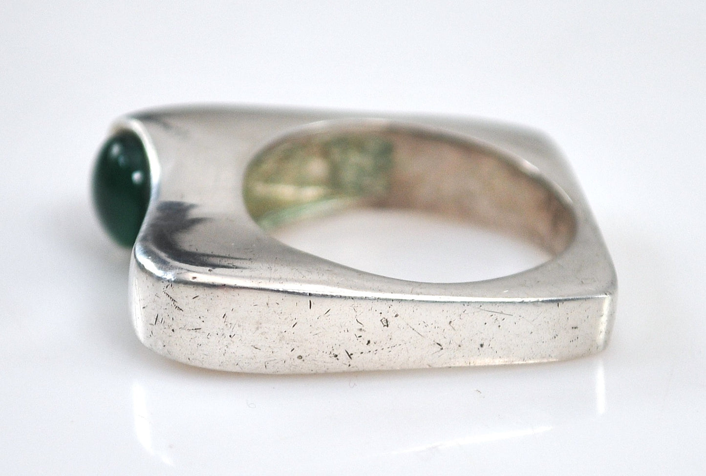 Vintage Sterling Silver Square Band Green Onyx Ring