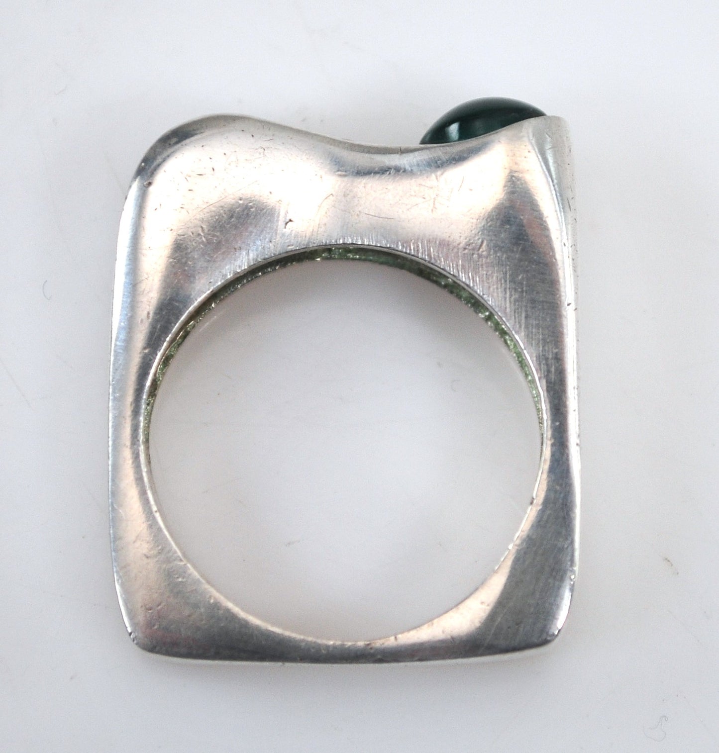 Vintage Sterling Silver Square Band Green Onyx Ring