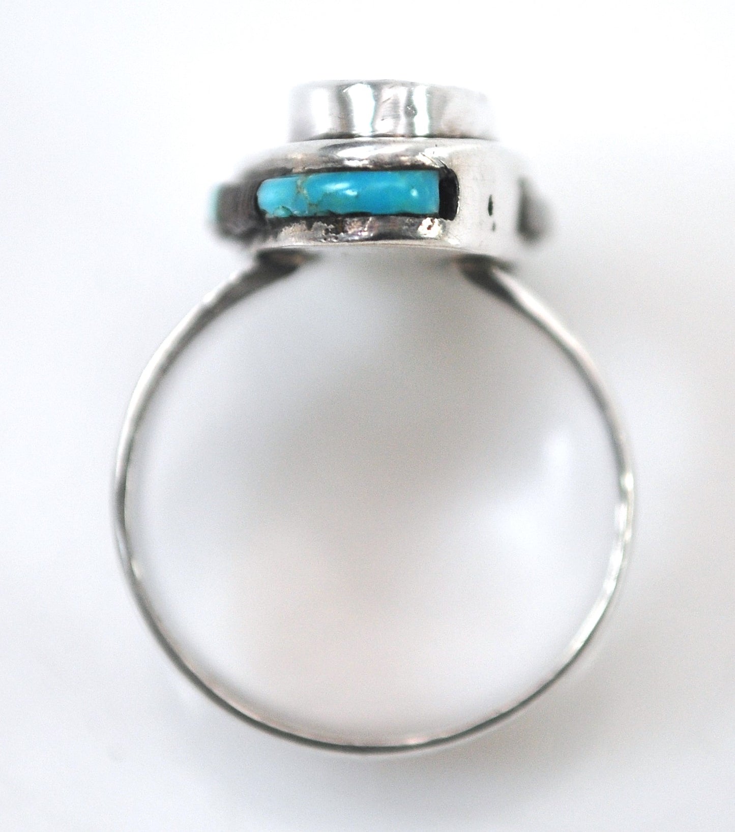 Signed Zuni Sterling Silver Turquoise Inly Ring