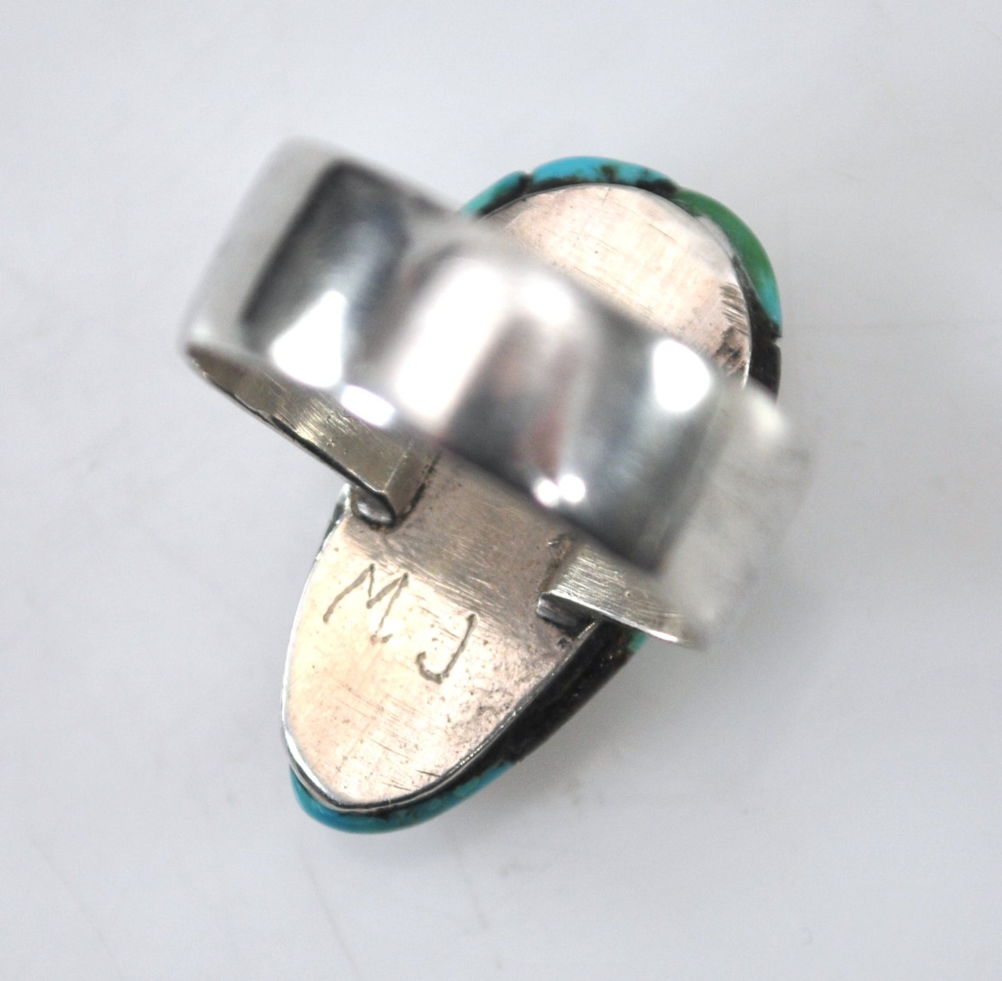 Signed Zuni Sterling Silver Turquoise Inly Ring