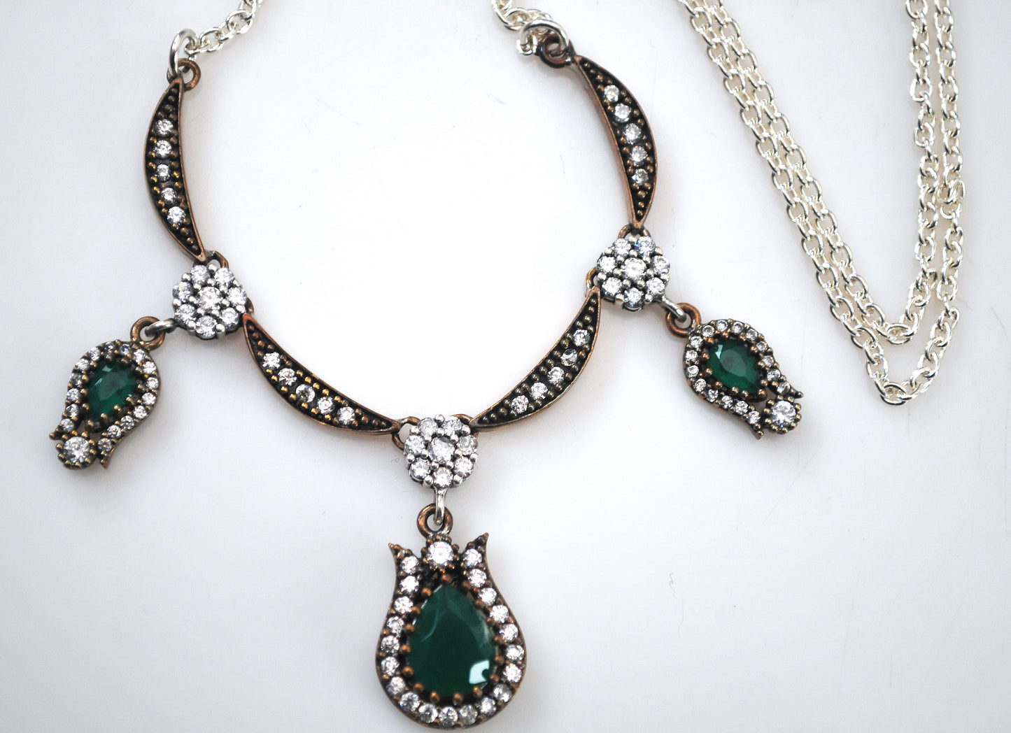 Sterling Silver and Gold Filled Green Onyx CZ Necklace