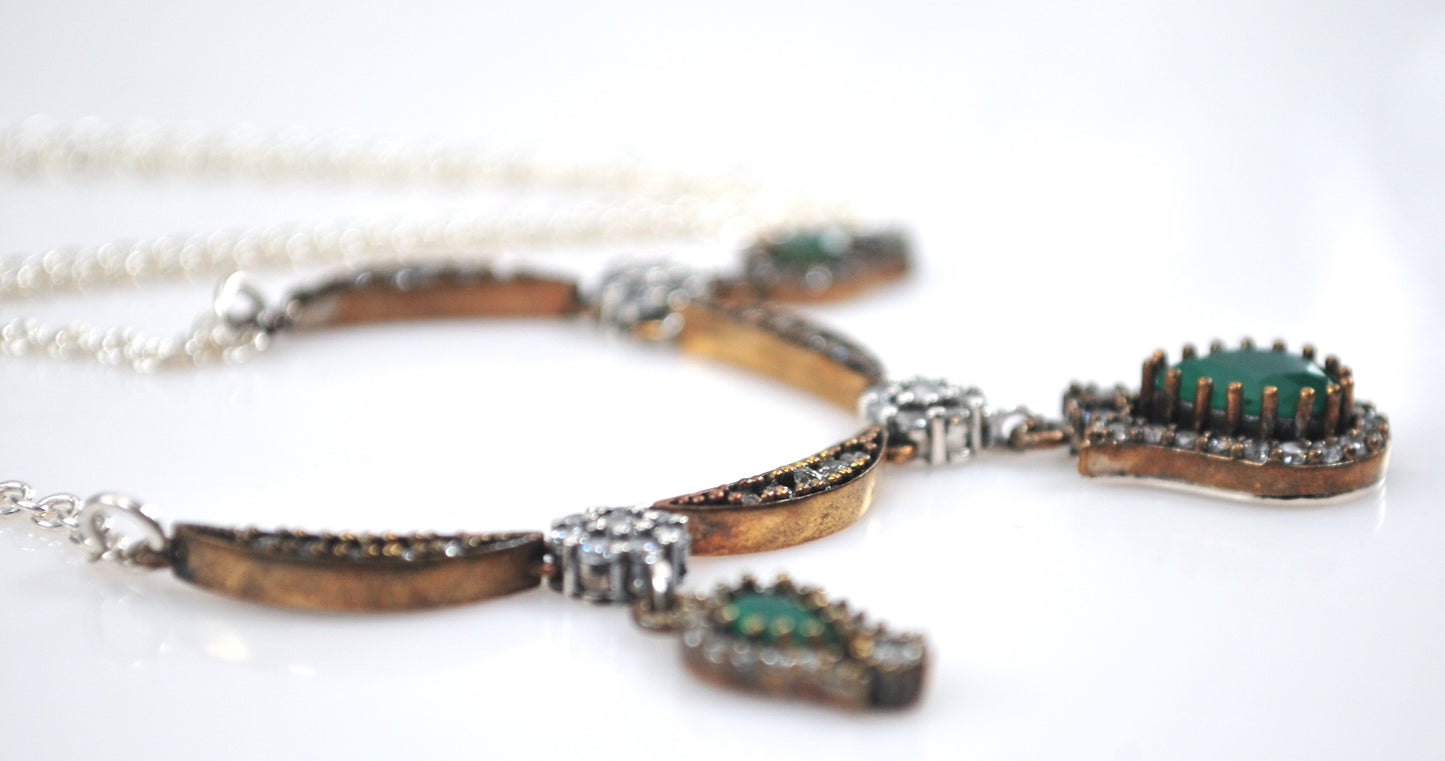 Sterling Silver and Gold Filled Green Onyx CZ Necklace