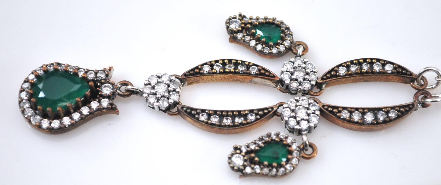 Sterling Silver and Gold Filled Green Onyx CZ Necklace