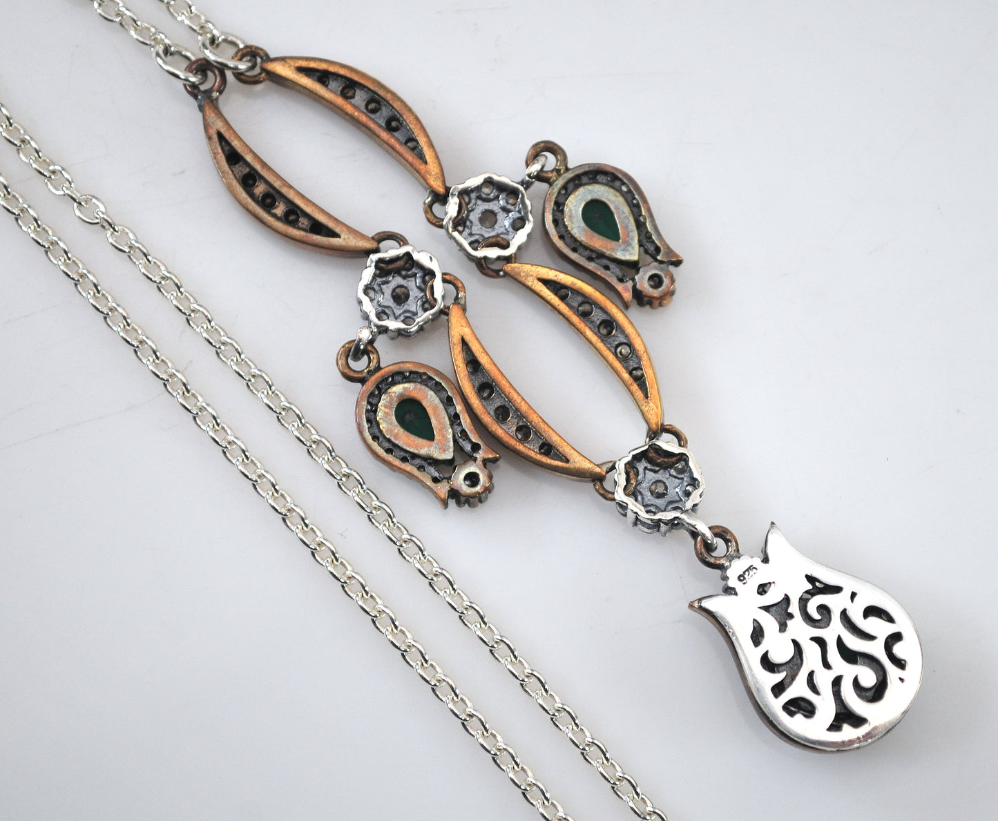 Sterling Silver and Gold Filled Green Onyx CZ Necklace