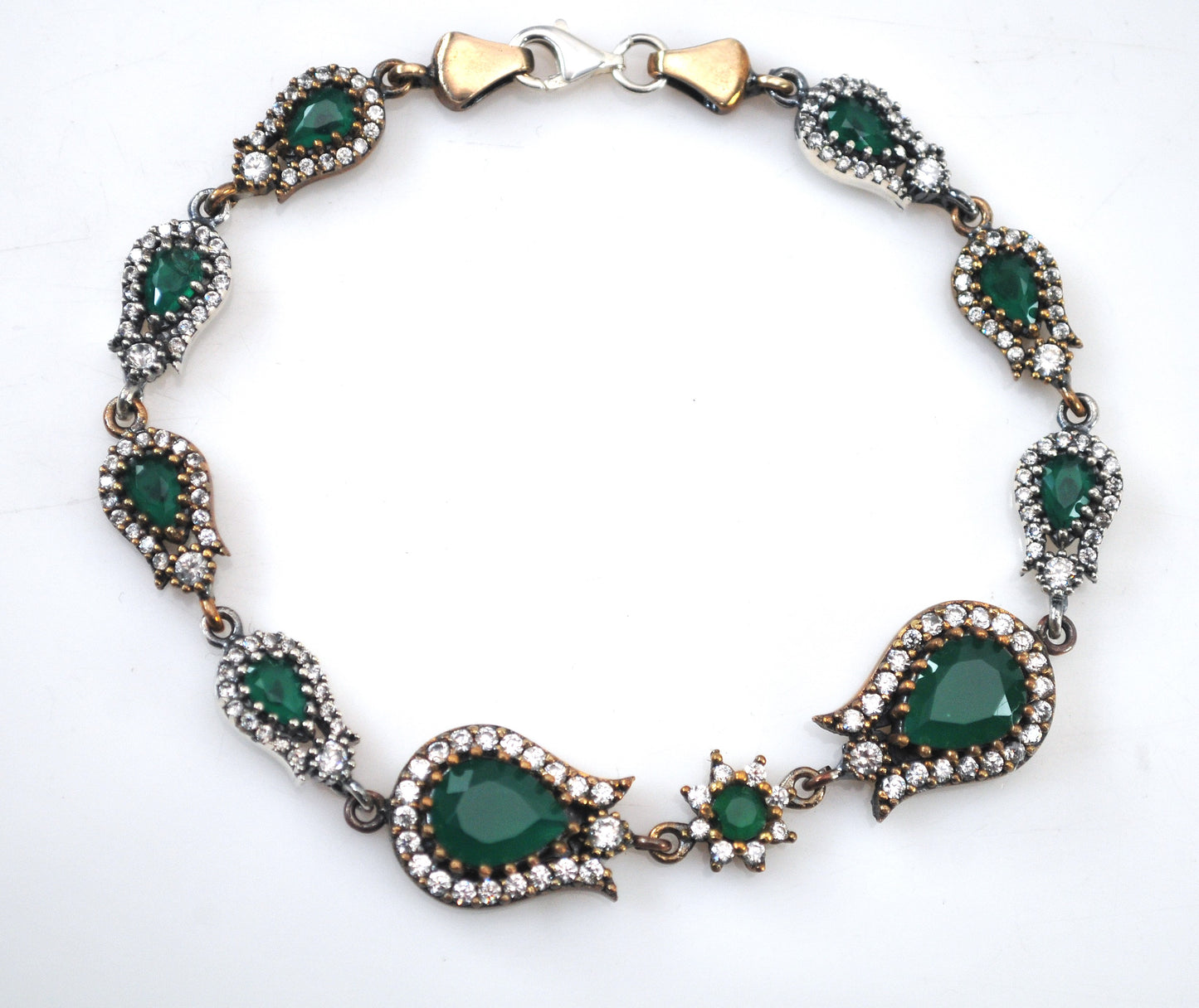 Sterling Silver and Gold Filled Green Onyx CZ Bracelet