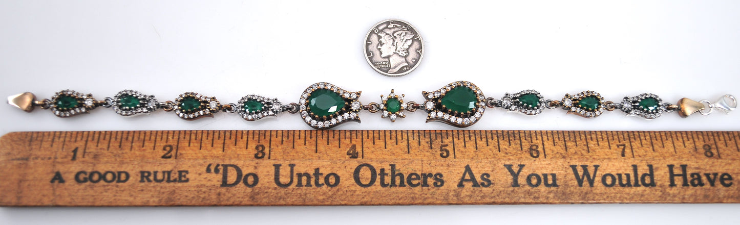 Sterling Silver and Gold Filled Green Onyx CZ Bracelet