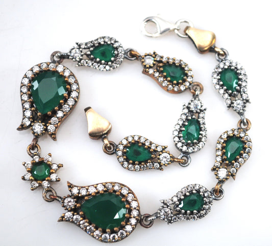 Sterling Silver and Gold Filled Green Onyx CZ Bracelet