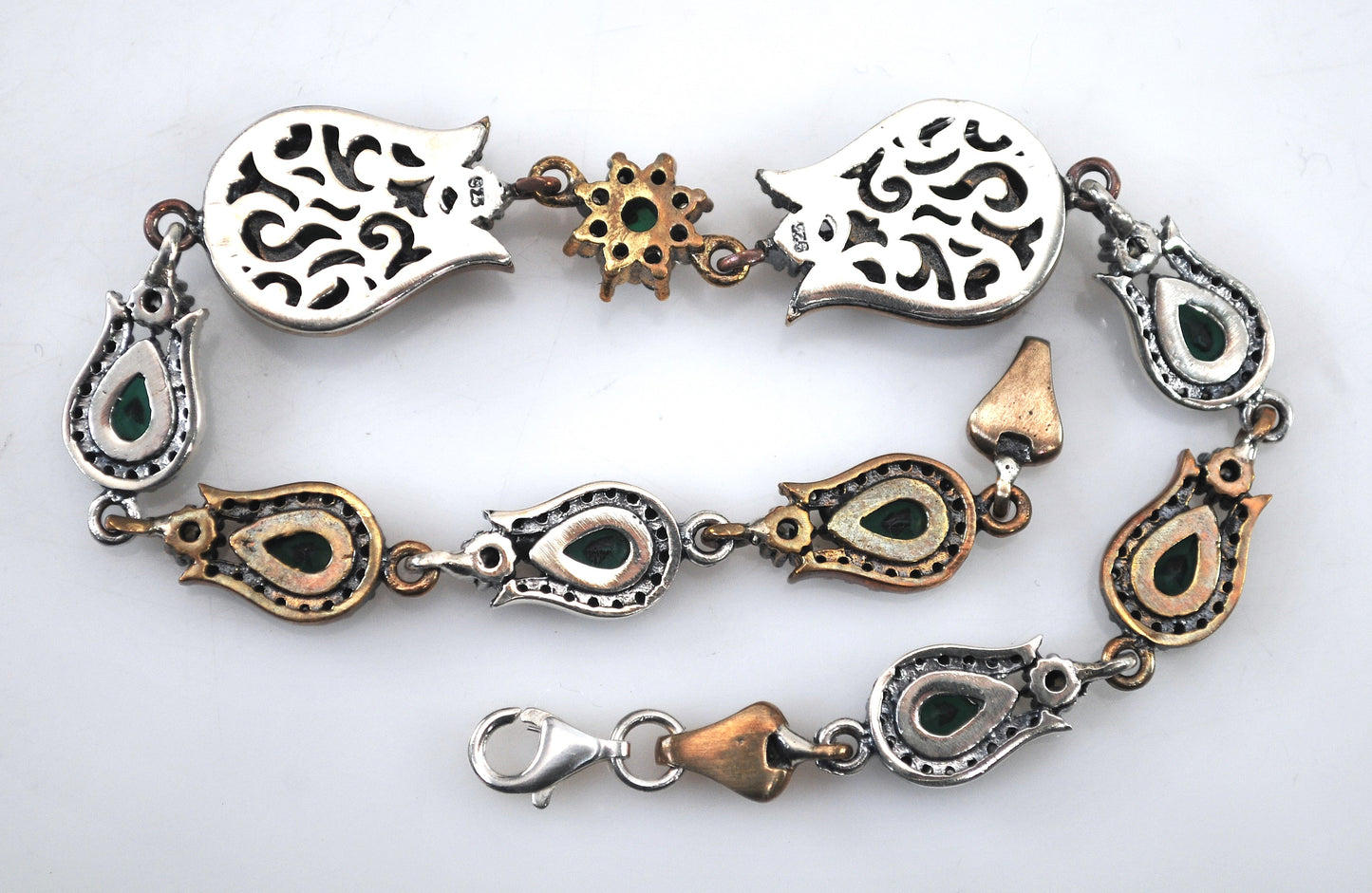 Sterling Silver and Gold Filled Green Onyx CZ Bracelet