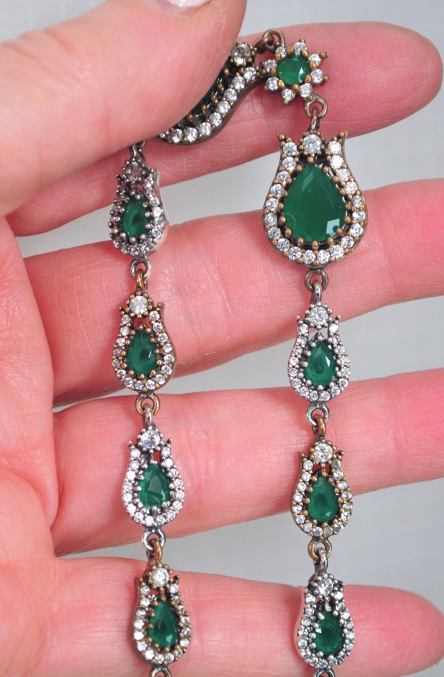 Sterling Silver and Gold Filled Green Onyx CZ Bracelet