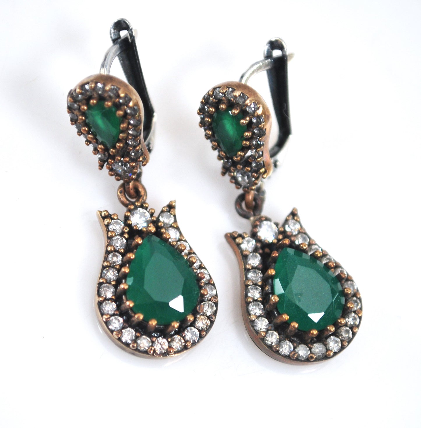 Sterling Silver and Gold Filled Green Onyx CZ Earrings
