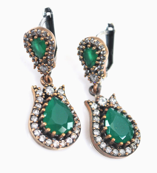 Sterling Silver and Gold Filled Green Onyx CZ Earrings
