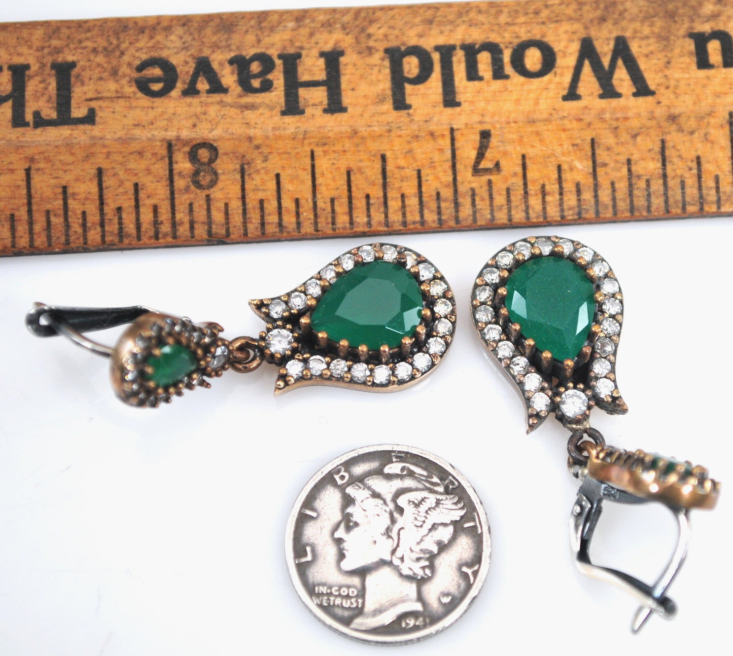 Sterling Silver and Gold Filled Green Onyx CZ Earrings