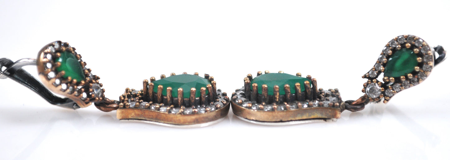 Sterling Silver and Gold Filled Green Onyx CZ Earrings