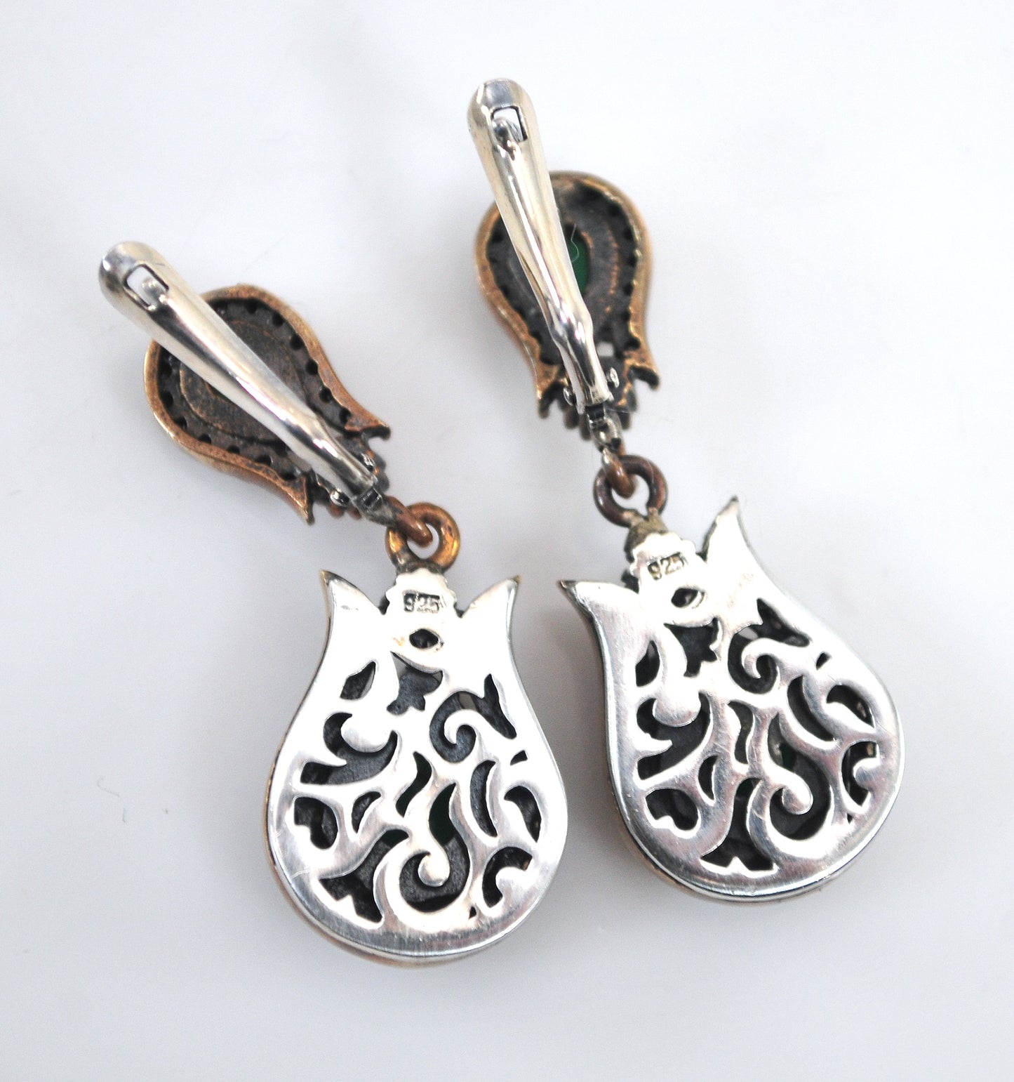 Sterling Silver and Gold Filled Green Onyx CZ Earrings