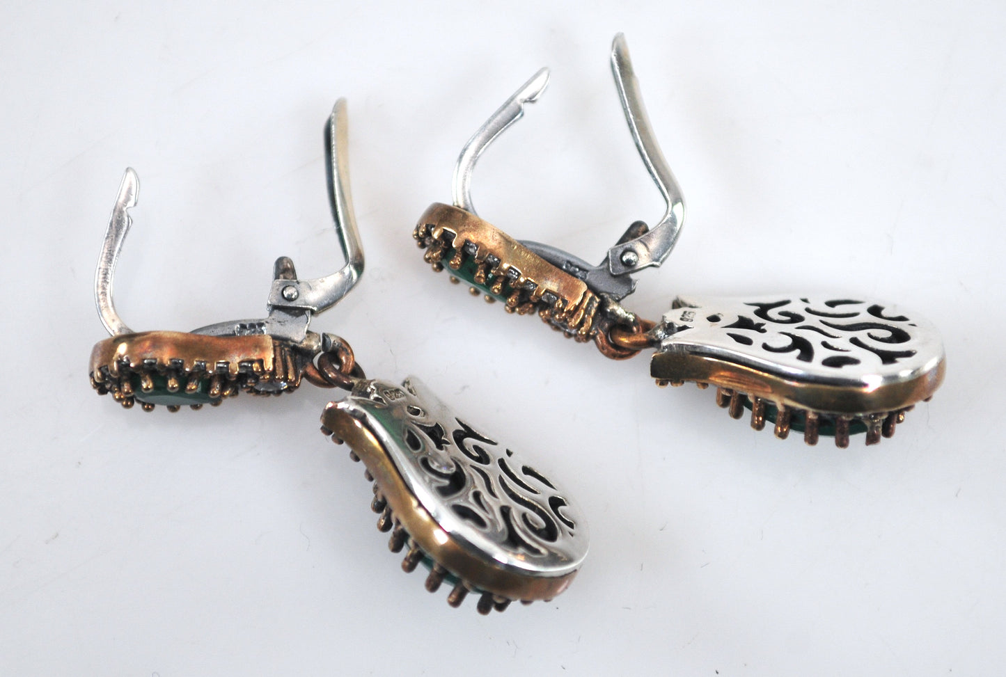 Sterling Silver and Gold Filled Green Onyx CZ Earrings