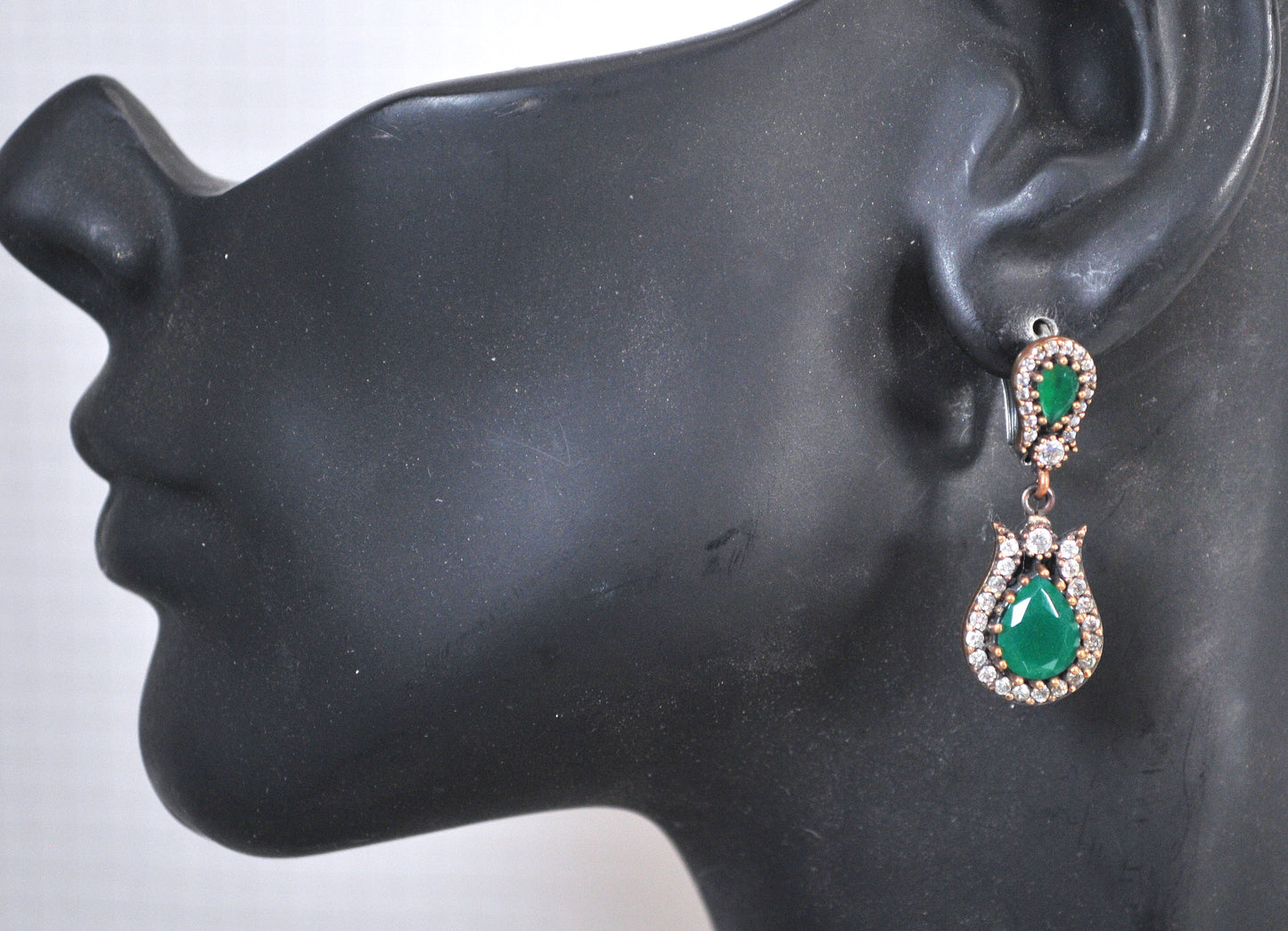 Sterling Silver and Gold Filled Green Onyx CZ Earrings