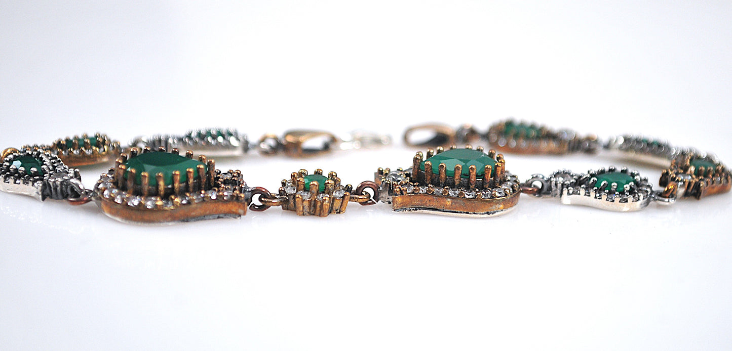 Sterling Silver and Gold Filled Green Onyx CZ Bracelet