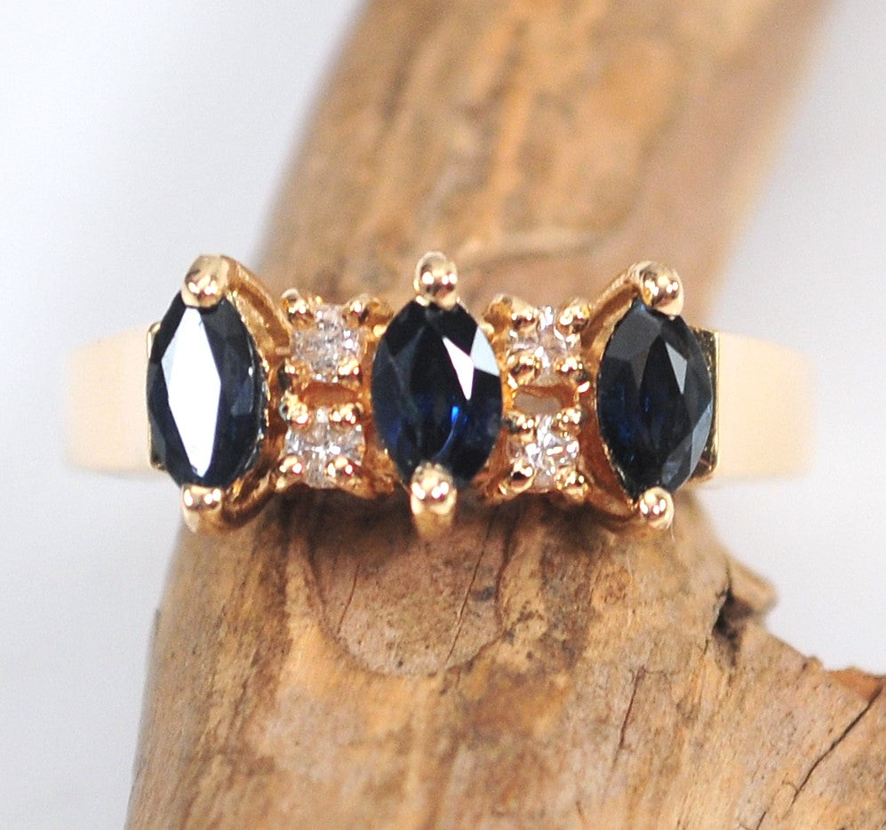 14K Yellow Gold Sapphire Diamond Ring