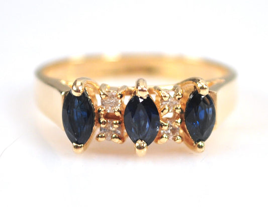 14K Yellow Gold Sapphire Diamond Ring