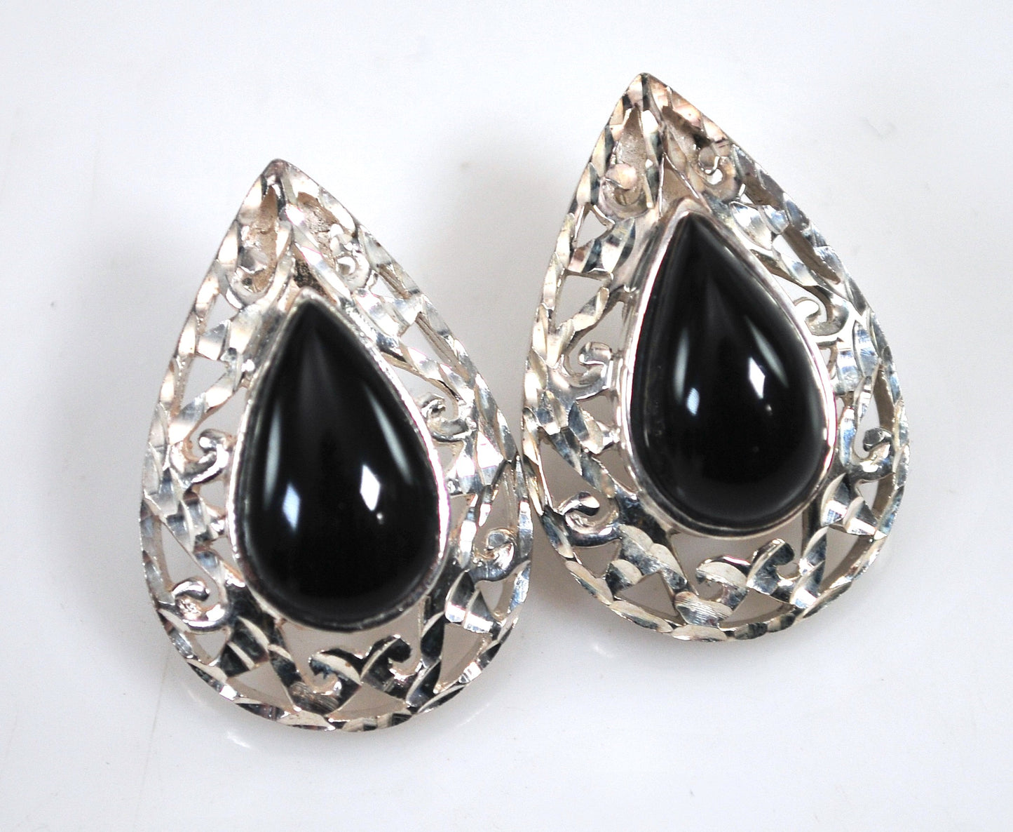 NOT AVAILABLE - Reserved for T - Signed Sterling Silver Black Onyx Inlay Earrings