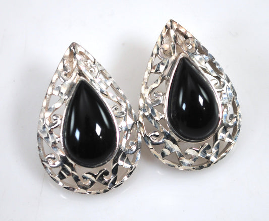 NOT AVAILABLE - Reserved for T - Signed Sterling Silver Black Onyx Inlay Earrings