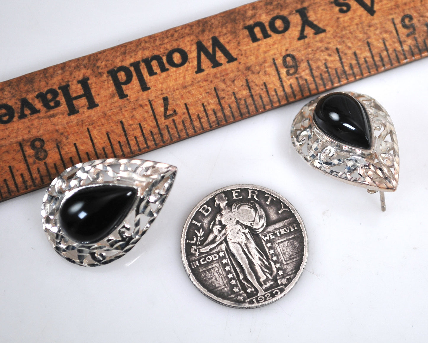 NOT AVAILABLE - Reserved for T - Signed Sterling Silver Black Onyx Inlay Earrings