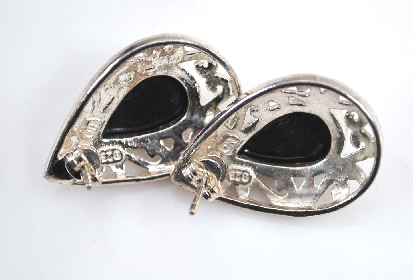 NOT AVAILABLE - Reserved for T - Signed Sterling Silver Black Onyx Inlay Earrings