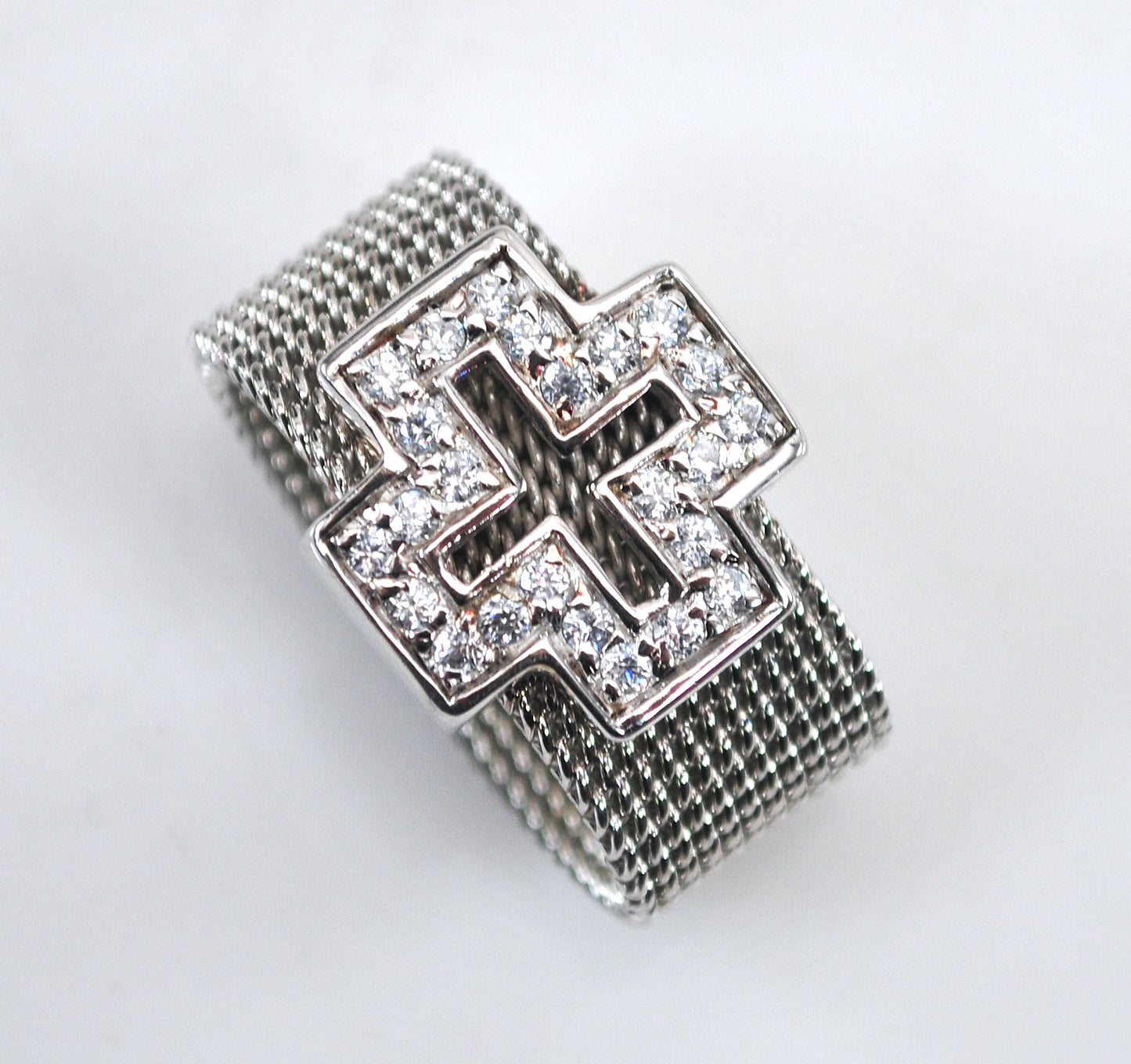 Wide Sterling Silver Mesh Cross Ring