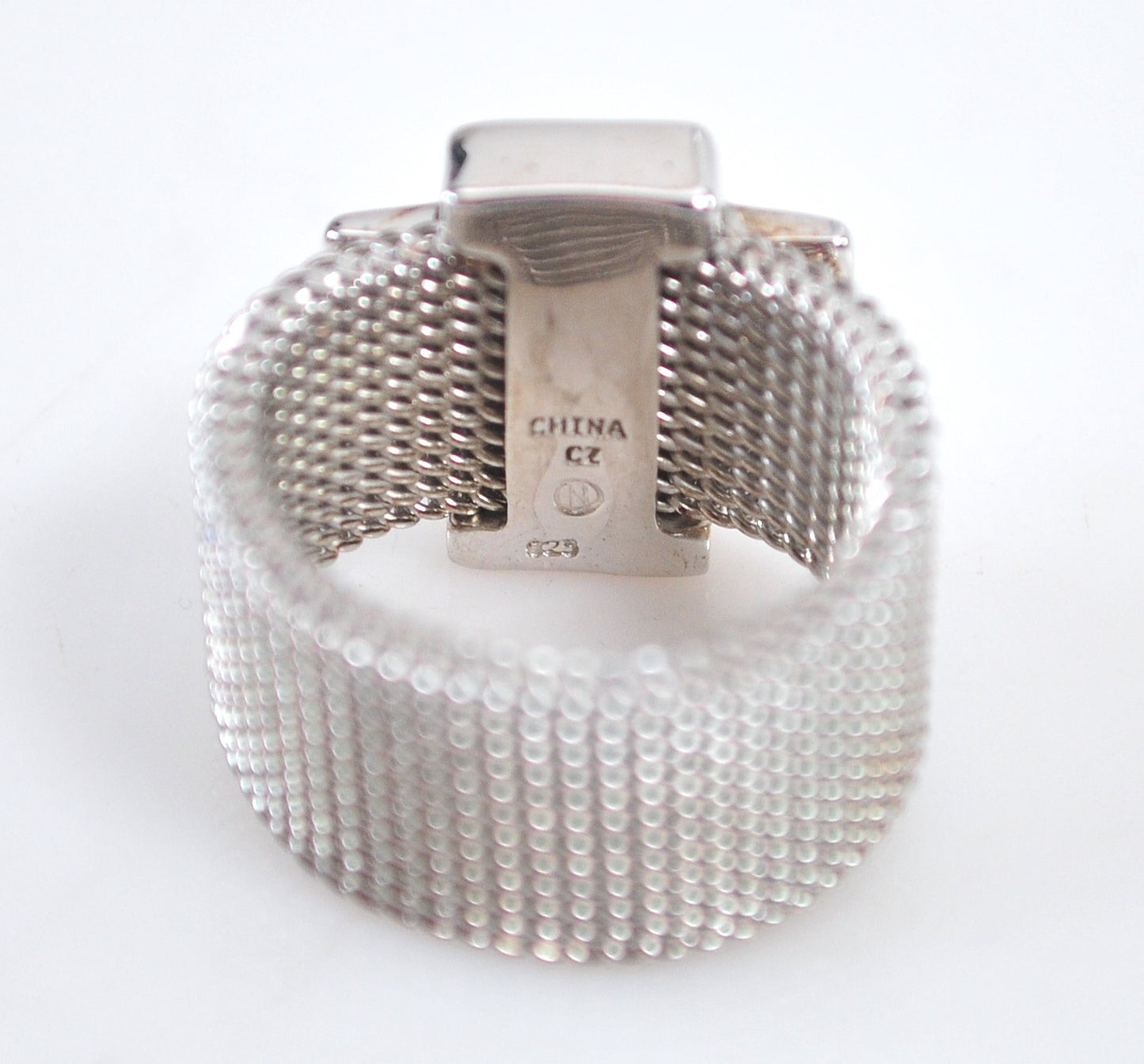 Wide Sterling Silver Mesh Cross Ring