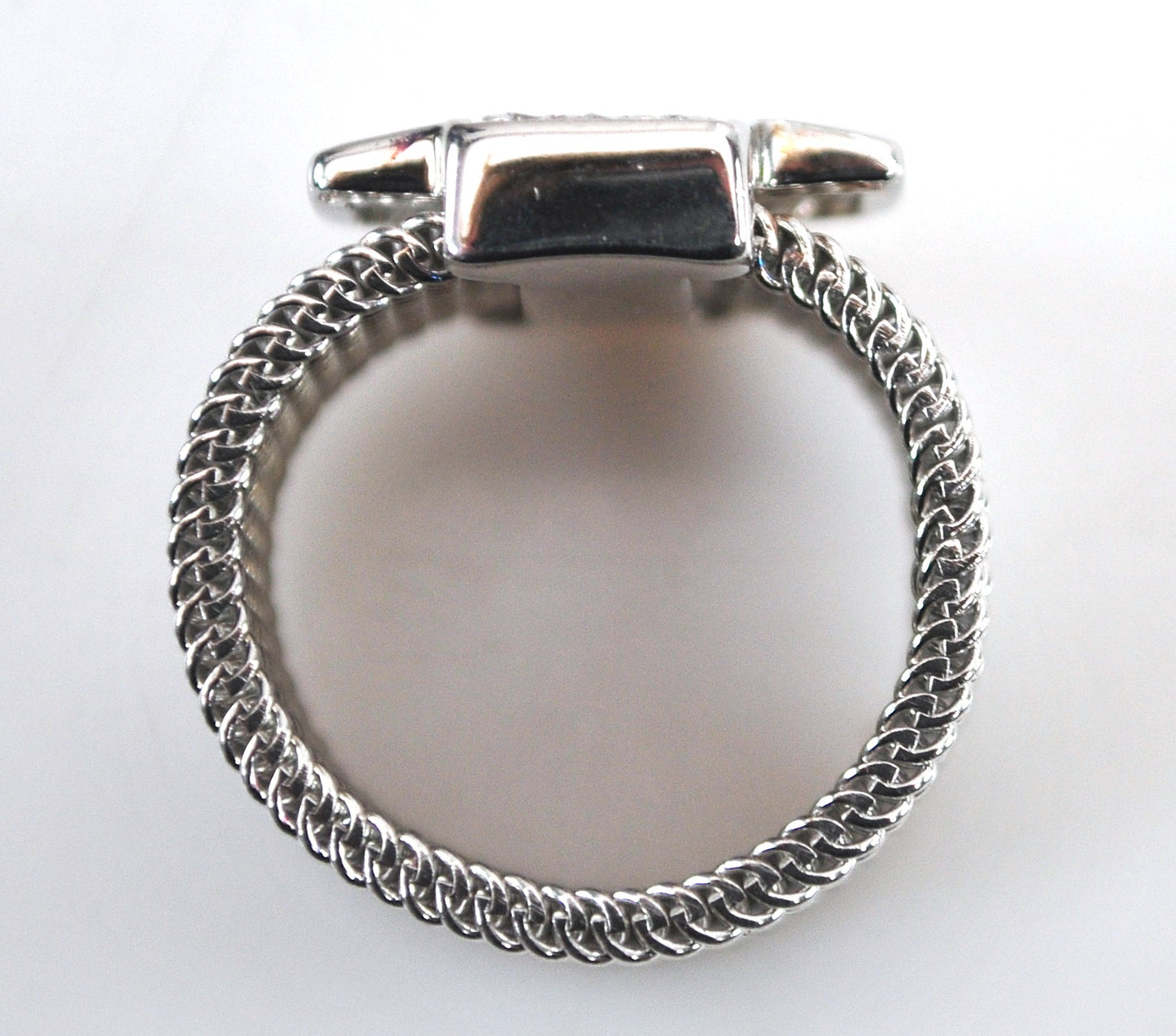Wide Sterling Silver Mesh Cross Ring