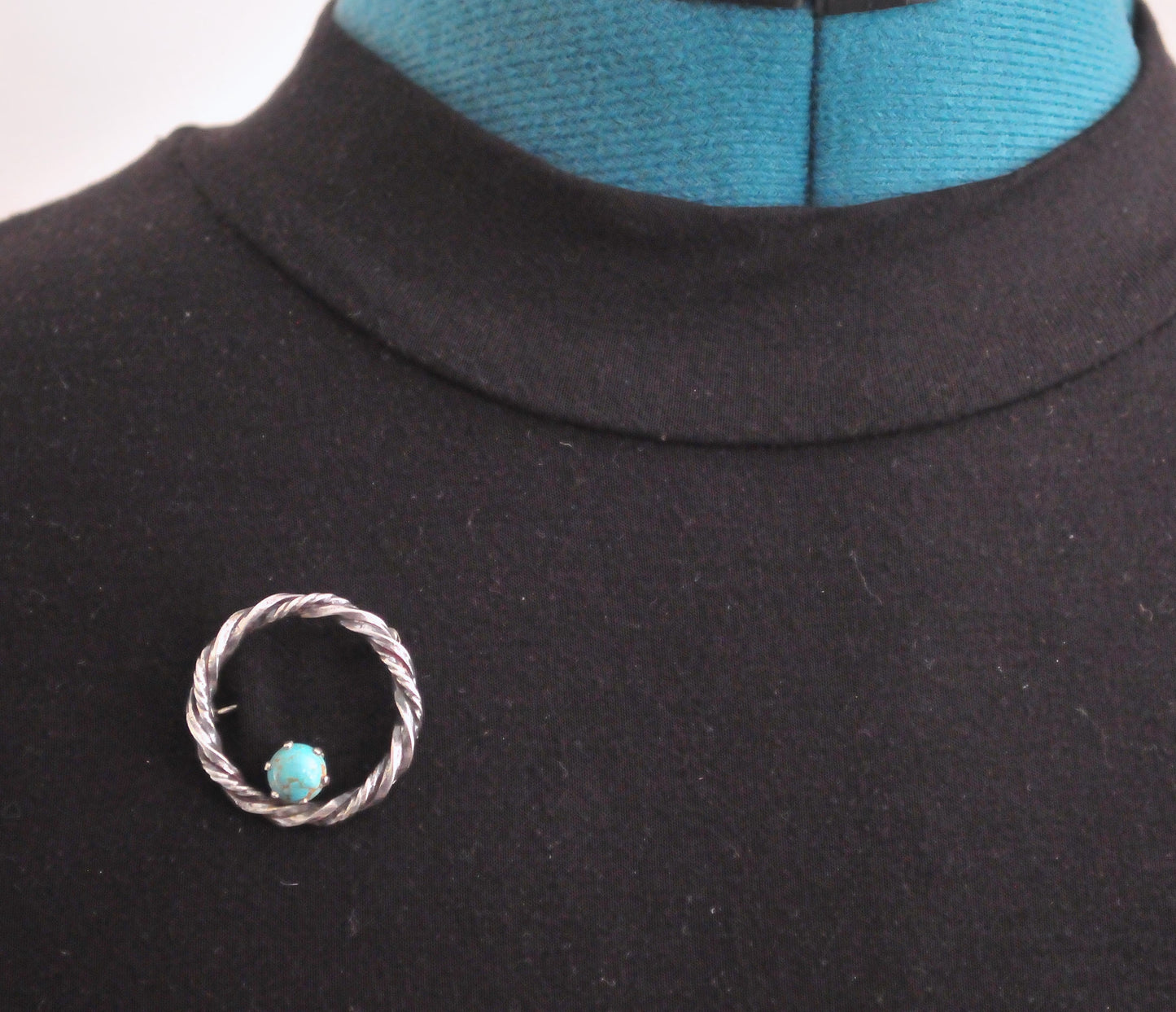 Signed Southwestern Sterling Silver Turquoise Brooch