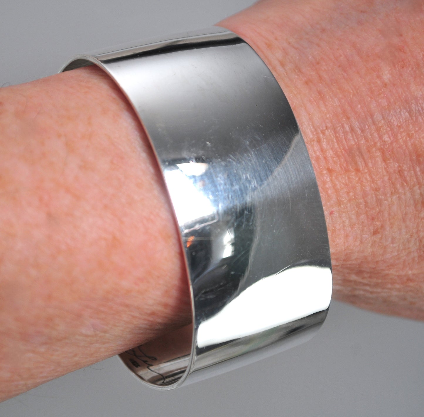Artisan Signed Wide Sterling Silver Cuff Bracelet