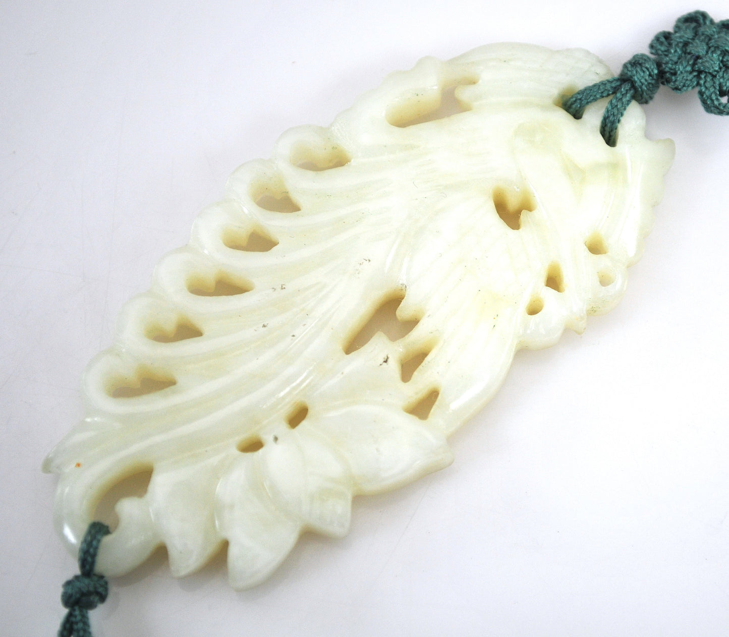 Vintage Chinese Carved Jade Silk Tassel Pendant
