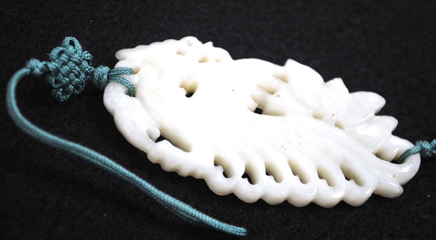 Vintage Chinese Carved Jade Silk Tassel Pendant