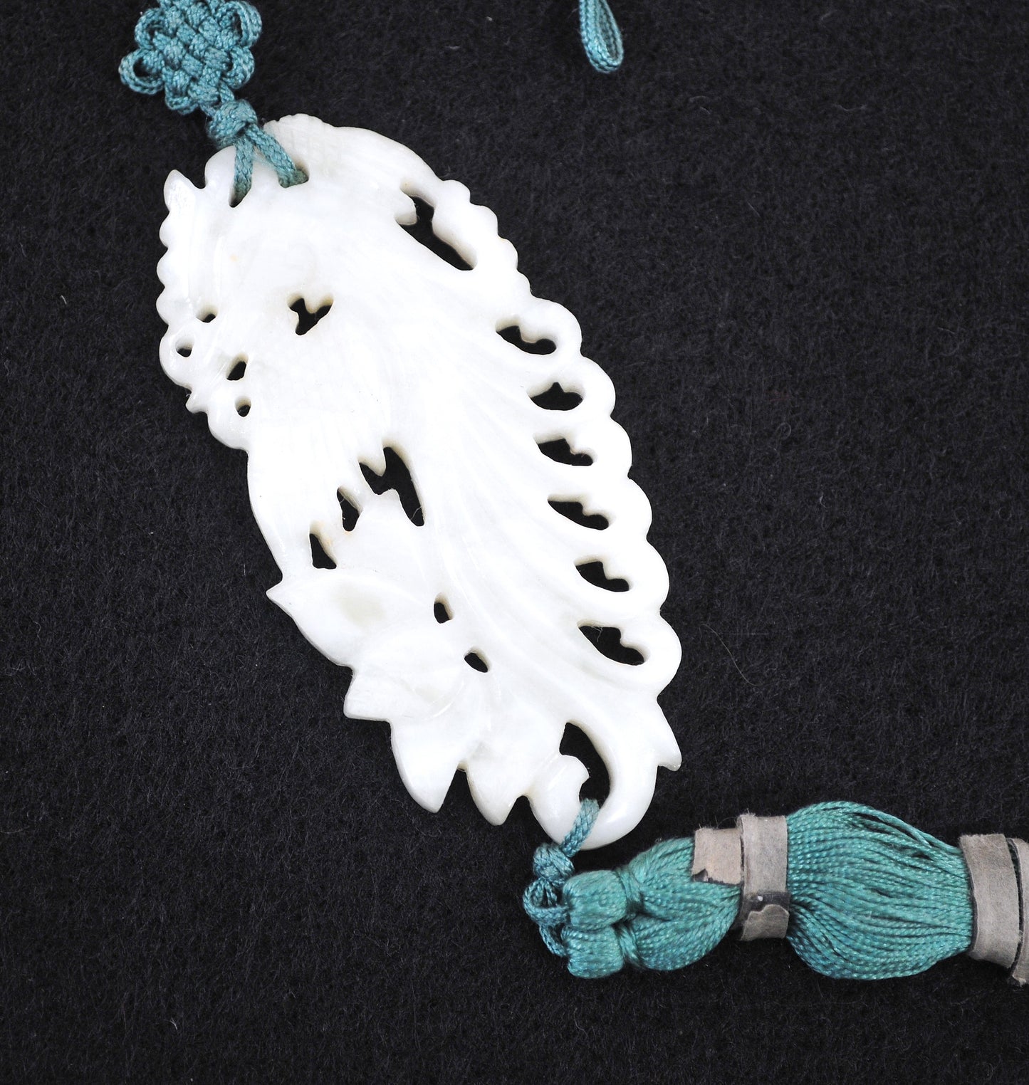 Vintage Chinese Carved Jade Silk Tassel Pendant