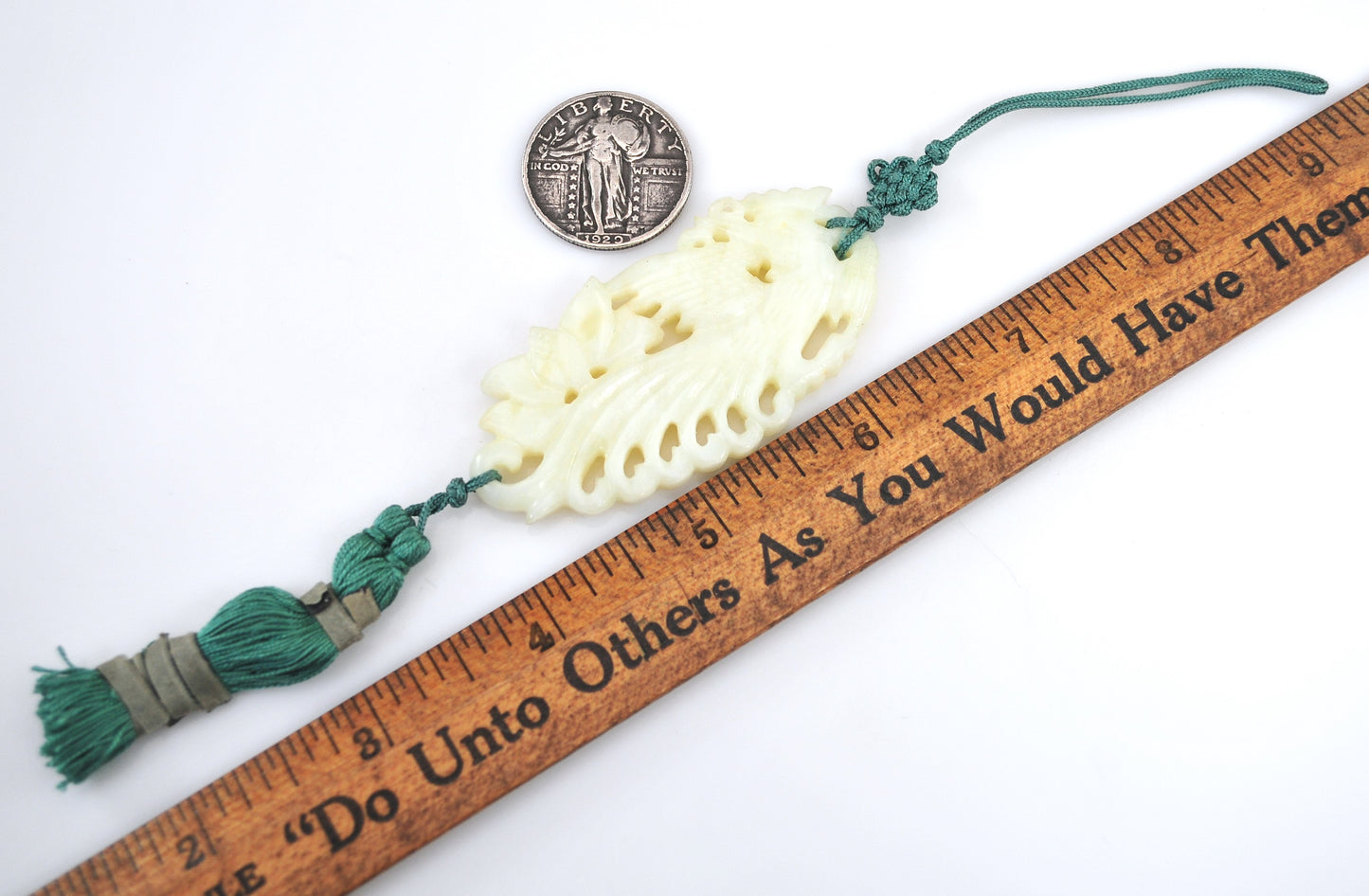Vintage Chinese Carved Jade Silk Tassel Pendant