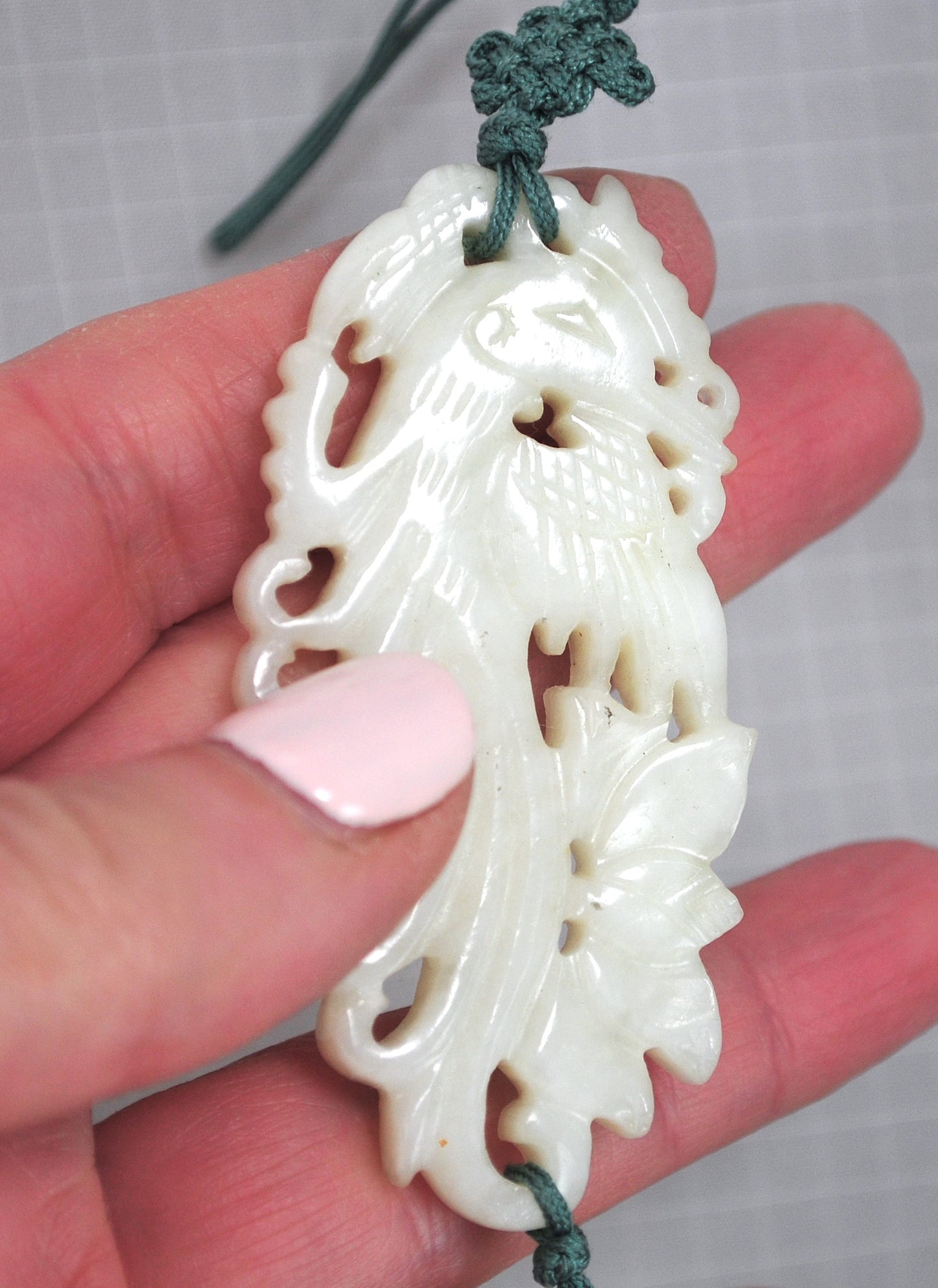 Vintage Chinese Carved Jade Silk Tassel Pendant
