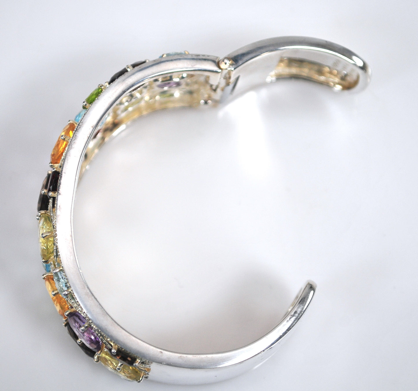 Designer Sterling Silver Genuine Gemstone Wide Bangle Bracelet