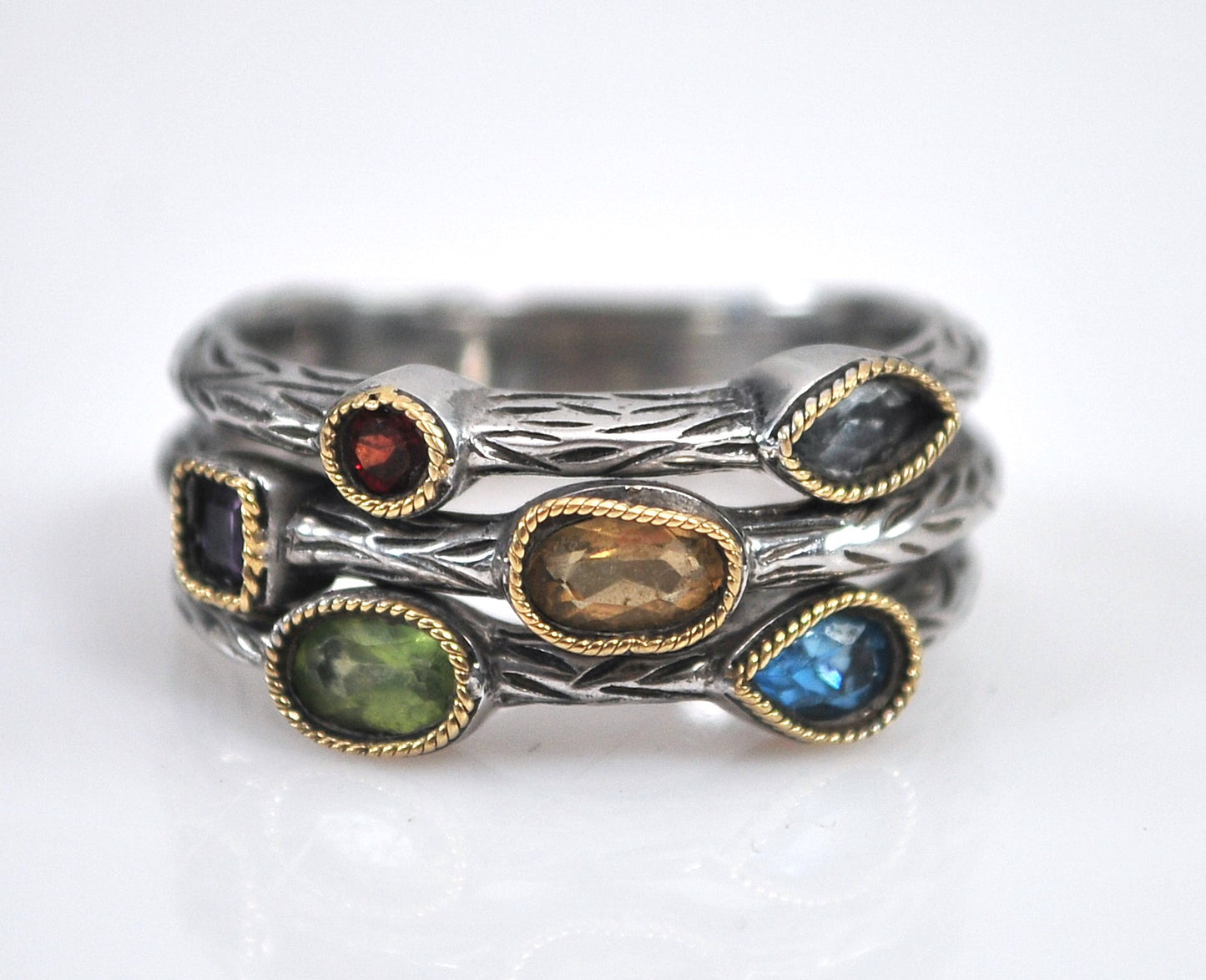 As is - Effy BH925 Balissima Sterling 14K Gold Gemstone Ring