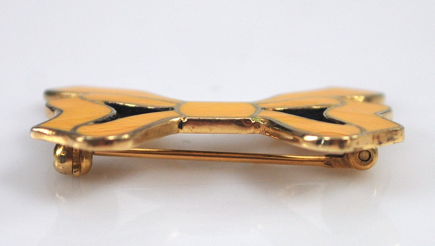 SMALL Signed Sterling Silver Enamel Bow Brooch