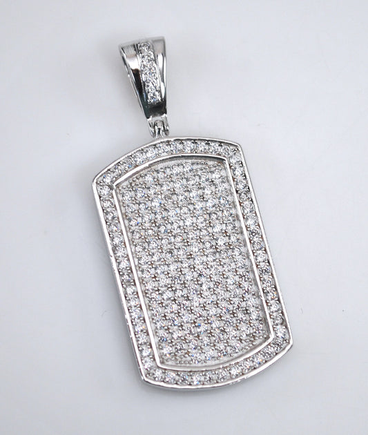 Designer Sterling Silver CZ Dog Tag Pendant