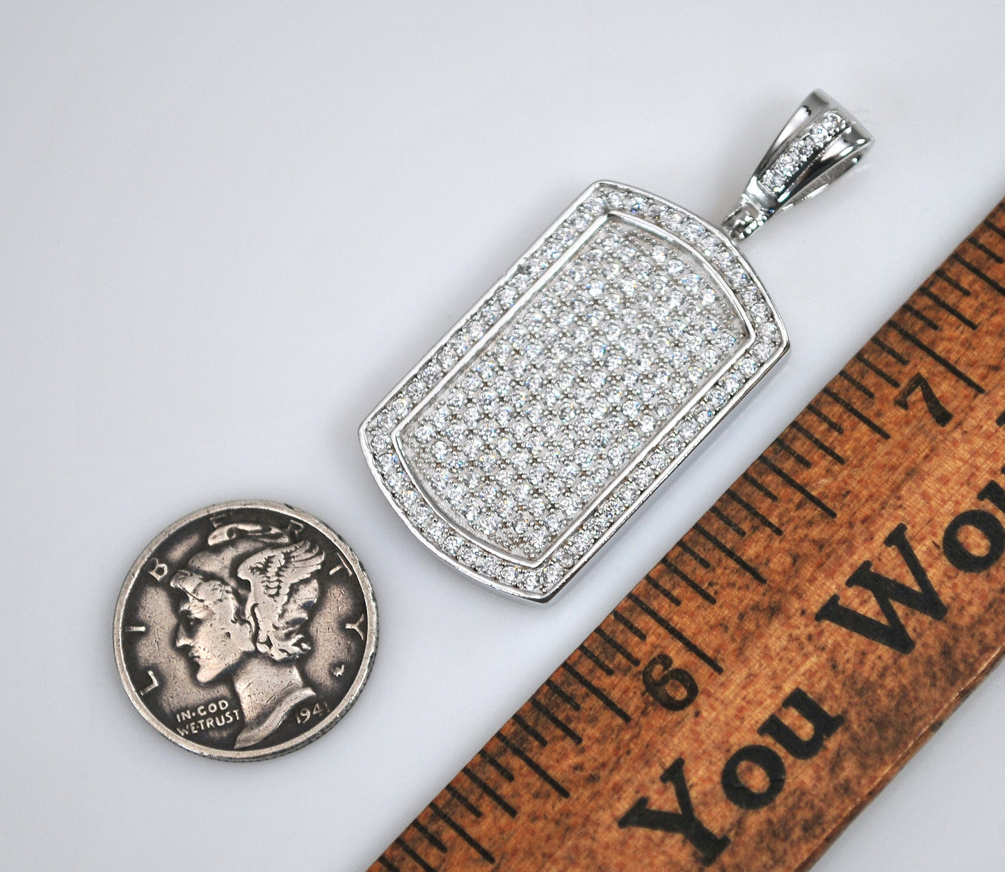 Designer Sterling Silver CZ Dog Tag Pendant