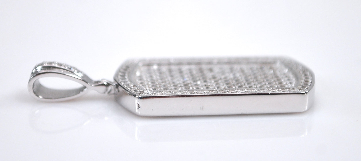 Designer Sterling Silver CZ Dog Tag Pendant