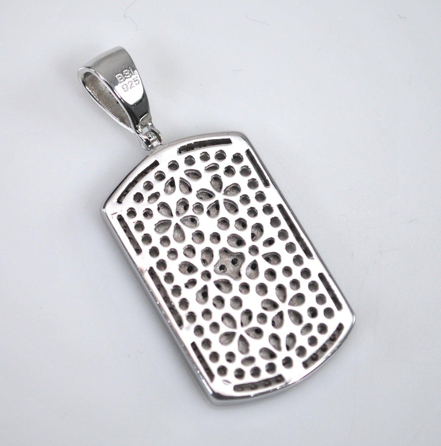 Designer Sterling Silver CZ Dog Tag Pendant