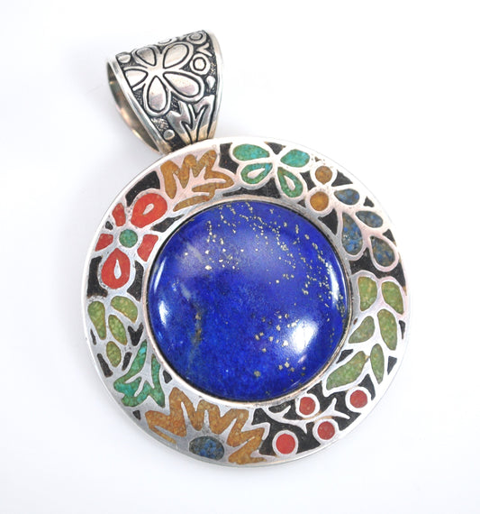 Large Carolyn Pollack Sterling Silver Lapis Brooch Pendant