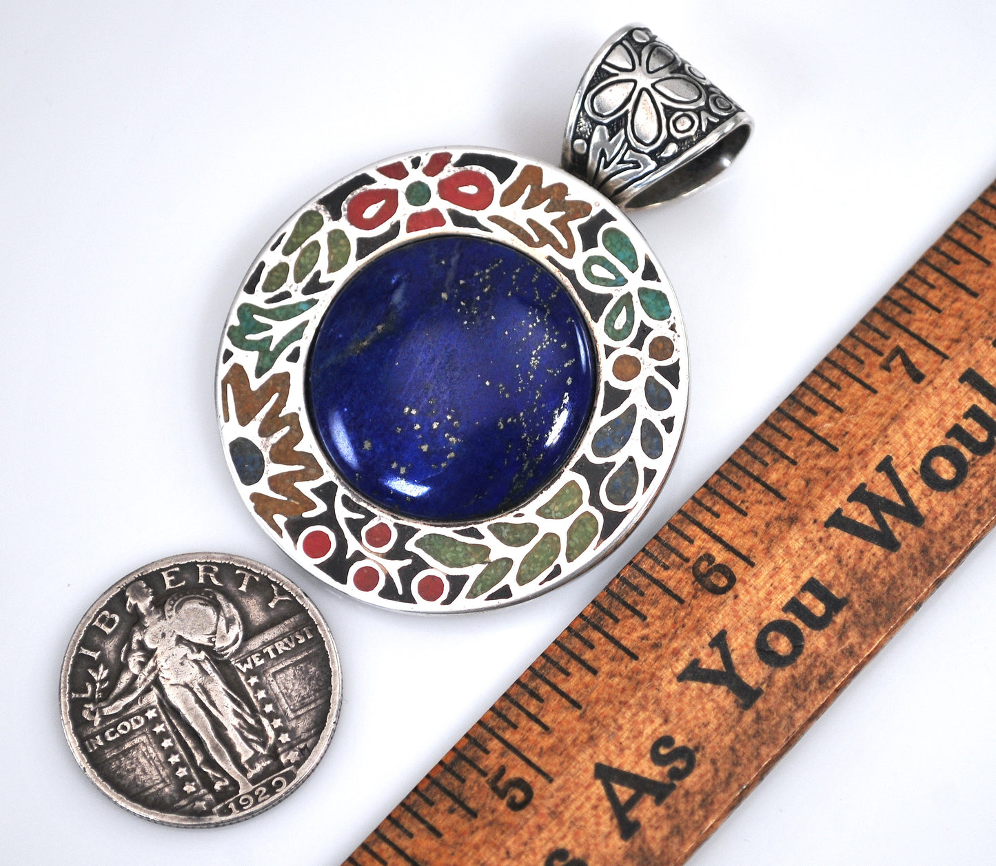 Large Carolyn Pollack Sterling Silver Lapis Brooch Pendant