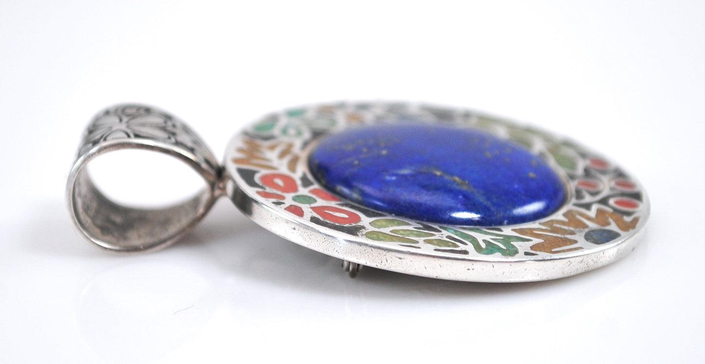 Large Carolyn Pollack Sterling Silver Lapis Brooch Pendant
