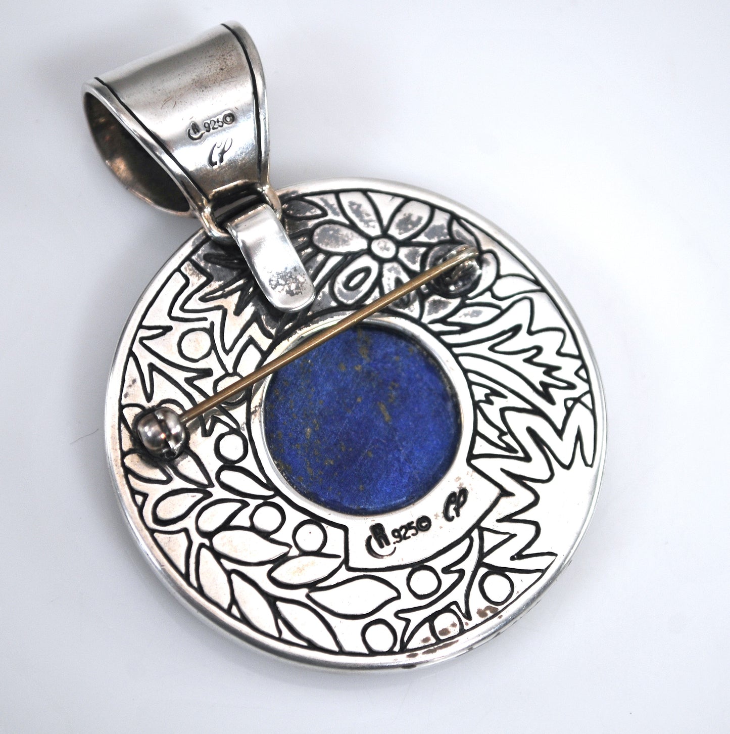 Large Carolyn Pollack Sterling Silver Lapis Brooch Pendant